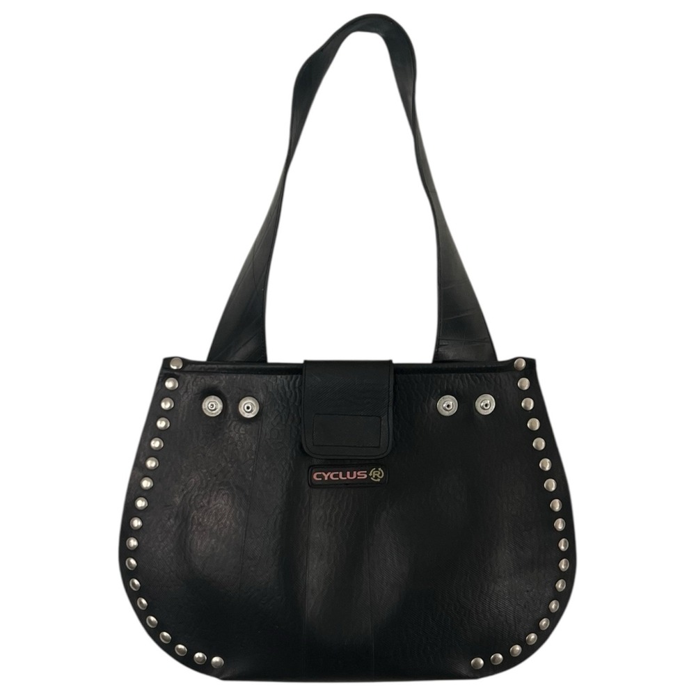 Cyclus Black Studdedโ Shoulder Bag Recycled Tire Upsycled Unique